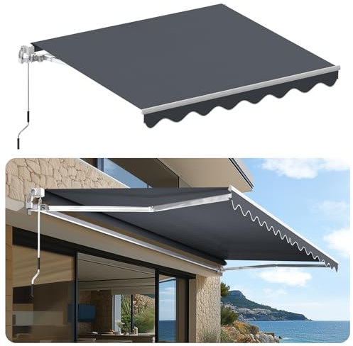 Gelenkarmmarkise mit Handkurbel,Markise,Balkonmarkise,Terrassenmarkise,UV-Beständig,Höhenverstellbar,Sonnenschutz,Wasserdicht,Winkel Einstellung,Sonnenmarkise für Außen Terrasse,Anthrazit,3.6x3M