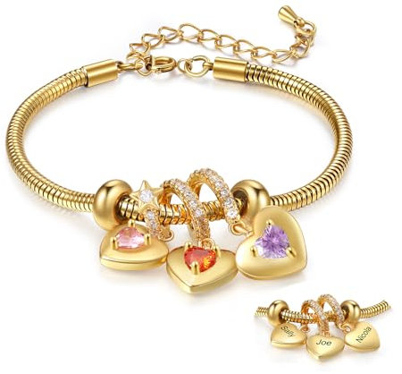 lorajewel Geschenke für mama Kette Muttertag Personalisiertes Armband mit Name Geburtsstein Herz Armband Geschenk für Frauen Weihnachtstag Geburtstag (Gold-3 name)