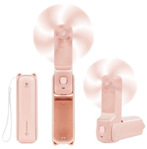 AUAUY Mini Ventilateur Portatif 3 en 1 à Main, Rechargeable par USB Avec 3 Vitesses, Batterie Externe et Lampe de Poche