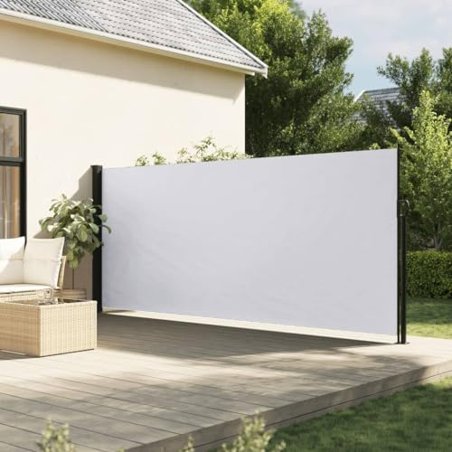 IKAYAA Seitenmarkise ausziehbar 160x600 Alu-Seitenmarkise Wandmakise Blickdicht Sichtschutz Windschutz Sonnenschutz Seitenrollo-Weiß-160 x 600 cm