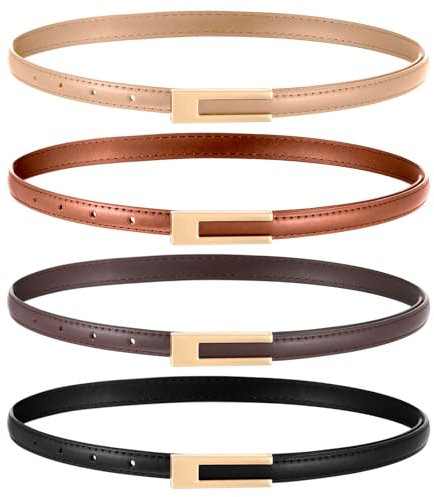 4 Stück Leder Gürtel Damen Verstellbarer Skinny Taillengürtel Schmaler Dünner Ledergürtel Frauen Retro Einfachheit Klassisch Damengürtel Für Kleider Dünner Jeans Hosen（4 Farben Mit Goldschnalle）