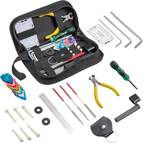 FERNVALE Guitar Maintenance Kit – Complete Guitar Repair & Cleaning Tools Set with String Winder, Cutter, Fret Files, Screwdriver – Essential Guitar Care Kit for Acoustic (31PCS)
