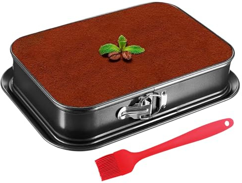 Teglia Forno Rettangolare, Tortiera con Cerniera per Torte, Stampo da Forno Rettangolare 33 x 23 x 6.5 cm Con pennello in silicone, Acciaio al Carbonio, Antiaderente, per la Cottura di Torte e Dolci