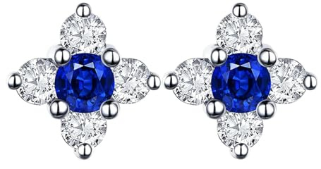 Homxi Ohrringe Hochzeit 14K Weißgold Damen, Rund mit Erstellter Saphir 0,33 Karat und Diamant 2 Karat, Blau Silber Damen Ohrringe