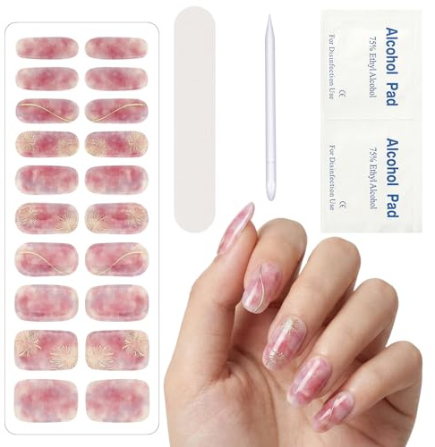 MOTIBACK Firework Waterproof Gel Nail Stickers - 20 Pcs Semi-Cured Gel Nail Strips with UV/LED Lamp Design for Long Lasting Nail Art Decoration - NJ-6006