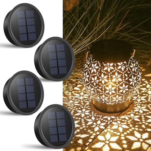 Görvitor 4 Stück Solarlampen Ersatzteile (Geeignet für 7,2–8,2 cm), 15 LM LED Warmweiß Solar Ersatzdeckel mit 600mAh Solarpanels, Hocheffizienten Ersatz Solarmodul für Solarlampen Laterne Garten