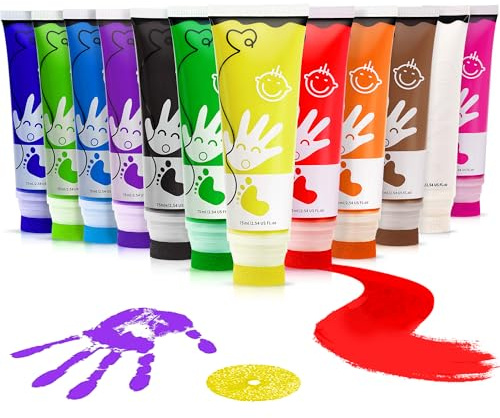 TOGOU2S Washable Paints for Kids, 12 Colors 75ml Kids Painting Set, Paint Sticks for Children, Toddler Painting Set, Finger Paints, Baby Safe Paint with Sponge, Arts and Crafts for Kids Age 3