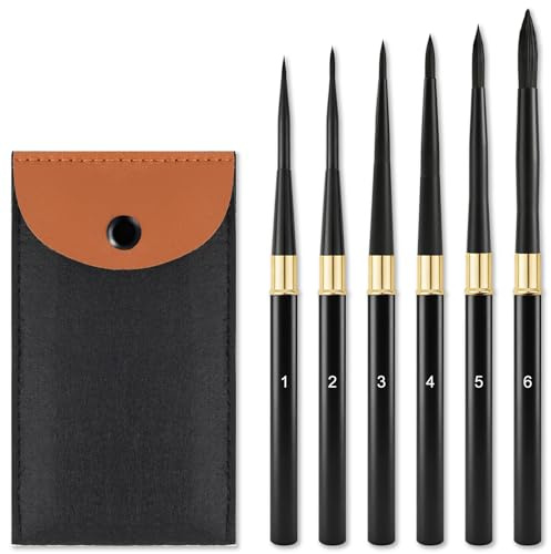 6er Malen nach Zahlen Erwachsene Pinselset,Feine Detail Acryl Pinsel Set mit Premium Nylon Borsten & Aluminiumgriff,für Wasserfarben Miniaturen,Öl, Modelle, Strichzeichnung und Nageldesign