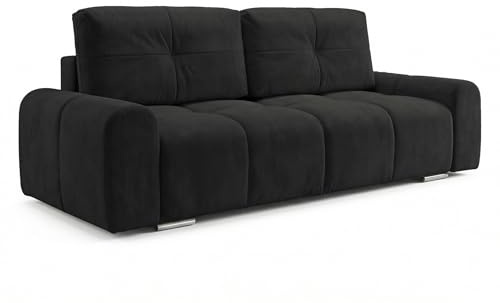 Sofnet Schlafsofa Fluffy mit Schlaffunktion und Bettkasten - Bonellfederkern, Chenille-Bezug, große Liegefläche 195x145 cm, modernes Polstersofa & Bettsofa, weich & voluminös Sofa (Schwarz (Vibe 99))