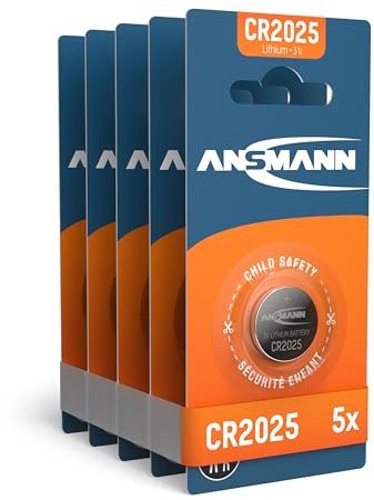 ANSMANN 5 x CR2025 batteri litium knappcell 3 V/högkvalitativa knappbatterier/perfekt för bilnycklar, TAN-enhet, miniräknare, barnleksaker, fjärrkontroll, klockor etc.