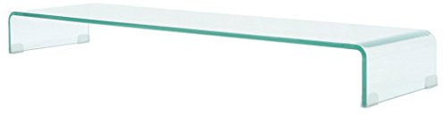 Festnight TV-Tisch aus Glas Bildschirmerhöhung Monitortisch Glastisch Fernsehtisch TV-Board Transparent 120x30x13cm