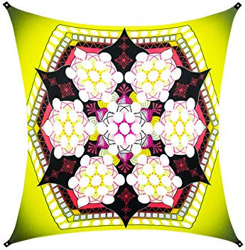 PSYWORK Schwarzlicht Segel Spandex | Goa Dark PSY Goa Hexagon | 3 x 3m | UV-aktiv | Leuchtend | Wandtuch Wandbehang Stoff Neon Deko Party Tuch Tapestry Poster PSY
