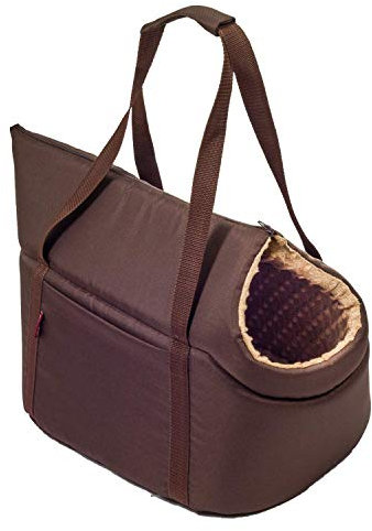 BOUTIQUE ZOO Hundetasche - Braun Beige/Minky, L bis 15 kg - Tragetasche für kleinen und mittleren Hund, Welpen, Katze