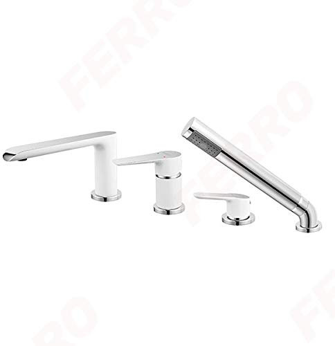4 Loch Wannenrandarmatur Wannenmischer Einhebelmischer für Wandmontage - Weiss/Chrom Serie: Ferro Adore - BDR11A