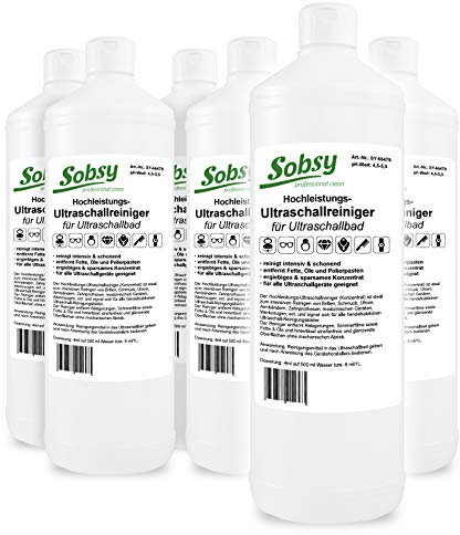 Sobsy Ultraschallreiniger 6 x 1l – Premium Reinigungsmittel für Schmuck, Uhren, Brillen, Zahnprothesen I Effektiver Silberschmuck-, Brillen- & Laborreiniger I Beseitigt auch hartnäckige Rückstände