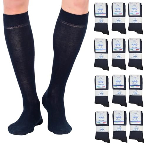 Infinity 12 paia Calze Lunghe Uomo Cotone Filo di Scozia Elasticizzato (43-46, blu 12 paia)