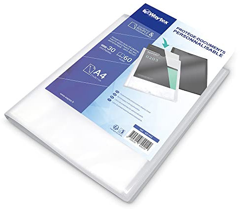 WAYTEX 931442 Protège Documents A4 Personnalisable 60 Vues 30 Pochettes Couverture Polypro Transparent