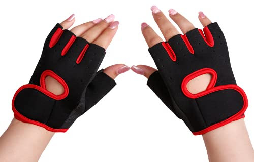 Weight Lifting Gloves with Wrist Support Gym Workout Cycling Rowing Training Fitness Sports Gloves Exercise body pump Short finger Padded Firm Grips protection Anti-Slip Men Women kids (Small, Red)