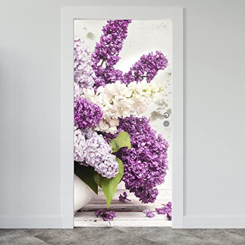 Estika Türtapete selbstklebend - Lila Blume - 95x205 cm - Einem Bogen Türposter, Blumen Türaufkleber, Aufkleber PVC Folie, Klebefolie für türen, Tür tattoo, Modern decoration