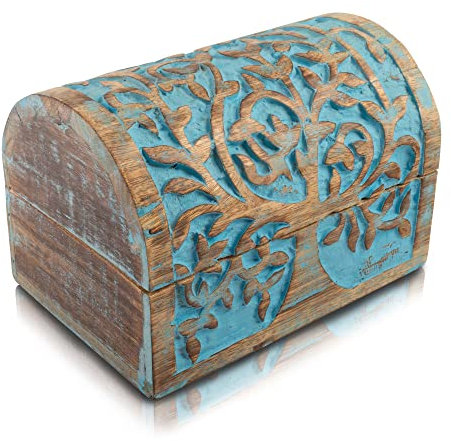 Tolle Geburtstagsgeschenkideen, handgefertigt, dekorative Holz-Schmuckschatulle, Schmuckkästchen, Schmuckkästchen, Andenkenbox, Schatztruhe, Schmuckhalter, Schlossbox, Uhrenbox, 22,9 x 15,2 cm (blau)