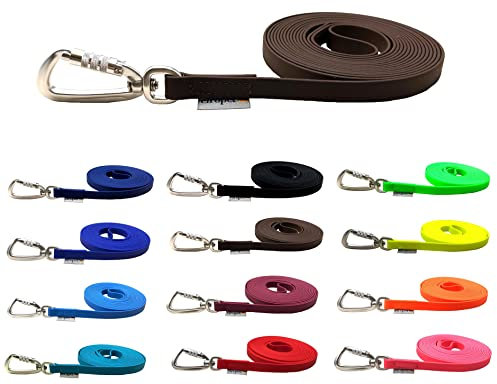 Schleppleine Biothane Hundeleine große Hunde 1m / 2m / 3m / 5m / 10m / 15m Sicherheitshaken (10m MIT Handschlaufe, Braun)