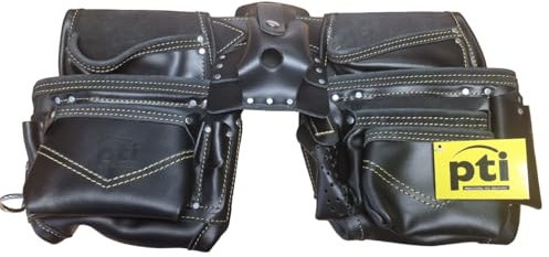 PTI Leather Apron Tool Belt, Heavy Duty Tool Pouch with 13 Multi Pockets, Professional Work Pouch for Electricians, Carpenters, Adjustable Waist Storage Organiser, Hammer Loop