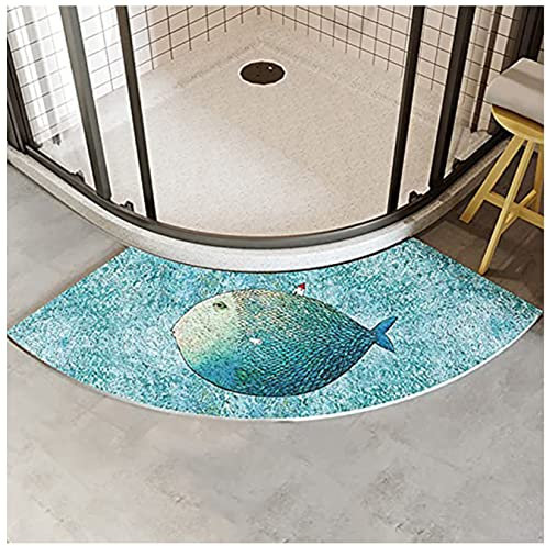 DFEO@MF Curved Bath Mat, Washable Non Slip Shower Rug, Lamb Wool, for Shower Or Tub (fish)
