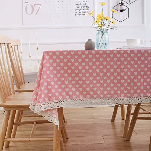 EHOMERY Tischdecke Creme Bügelfrei Tischdeko Küche Modern Rosa Liebesdruck Mit Spitze Kleine Tischdecke Modern Tischtücher Zum Besticken Rosa Tischschutz Dekoration 90X90Cm