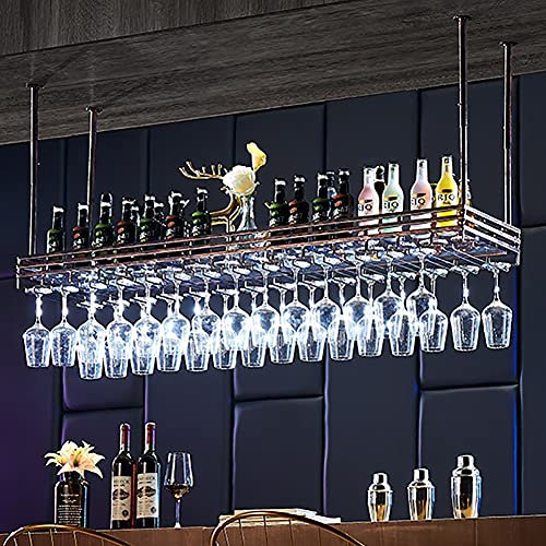 Scaffale per Bicchieri da Vino Appeso a Soffitto Portabottiglie per Vino in Stile Europeo Decorazione Calici Scaffale per Calici per Bar (Colore : Oro, Dimensioni : 120 * 35cm) (Ottone 80*35cm)