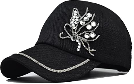Baseball Cap Damen Basecap Kappe Herren Unisex Mütze Hut Baseballkappe Korean Street Style Für Frauen Mit Schmetterling Strass Schwarz Grau Cotton Caps Verstellbar Black