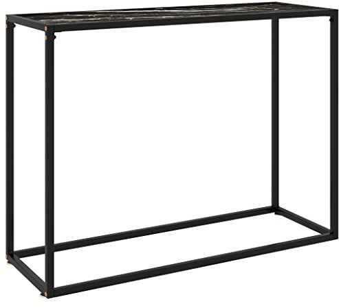 homiuse 100x35x75cm Konsolentisch Schwarz Hartglas Beistelltisch Bartisch Sideboard Wohnzimmer Regal Schwarz Beistelltisch Schwarz Metallregal Schwarz Konsolentisch Schwarz Marmor-Optik