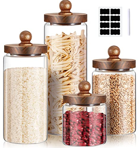 Gerrii Glass Storage Jars Set of 4, Clear Containers with Wooden Lids
