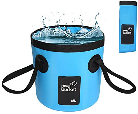 Faltbarer Eimer, Multifunktions Falteimer, 12L, für Reisen, Wandern, Angeln, Bootfahren, Blau