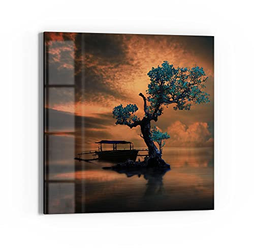 DEQORI Glasbild Echtglas | Motiv Einsamer Baum und Mond | quadratisch einteilig 30x30 cm | schöne Dekoration | Wandbild für Wohnzimmer, Schlafzimmer, Flur & Küche | moderne Wanddeko