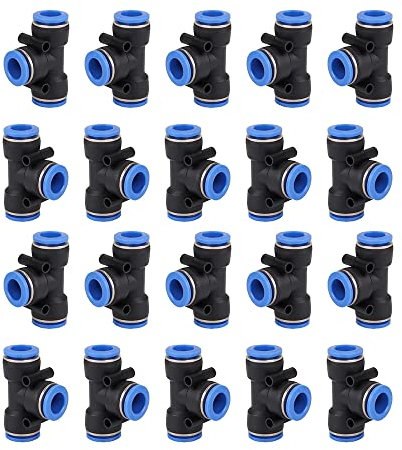 8 mm T-Stück, pneumatische Armaturen, 20 Stück Luftleitungsverschraubungen, Kunststoff-Push-Quick-Connect-Kupplungen, Schlauchkupplungen Rohrverbinder, Druckluftwerkzeug-Zubehör für Rohrrohre