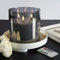 Eywamage 3 Docht Grau Glas Flammenlose Kerze mit Fernbedienung, Batterie LED Wachs Stumpenkerze Φ 6 H 6