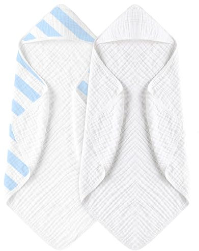 ROXANEPIG 2 Stück Musselin Babybadetücher, 100% Baumwolle Baby Handtücher Kapuze, Kapuzenbadetüch, superweiche Baumwolle, Kinderhandtüch, Badehandtüch Handtücher für Babys, Neugeborene, 80 x 80 cm