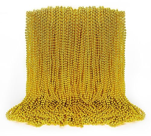 Perlenkette, goldfarbene Mardi Gras Perlen, Partyzubehör, 83,8 cm, Karnevals-/Weihnachtsschmuck, Kostümzubehör, Festival-Parade, Überwurf-Zubehör für Hochzeit, Geburtstag, Piratenparty, Babyparty,