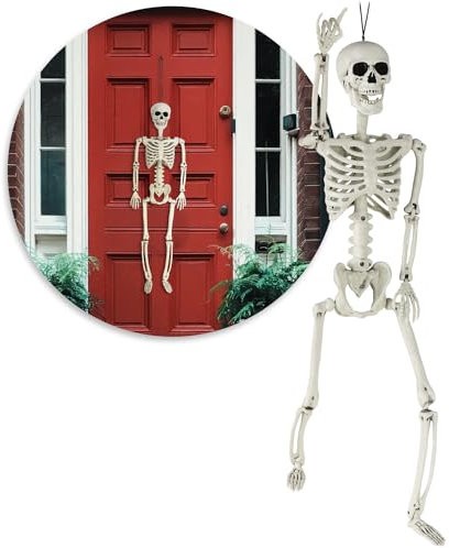 com-four® 90cm Deko Skelett für Halloween - XXL-Skelett aus Kunststoff zum Aufhängen und Aufstellen - Skelett mit beweglichen Gelenken - hoher Grusel-Faktor für Halloween (XXL - 1 Skelett - 90cm)