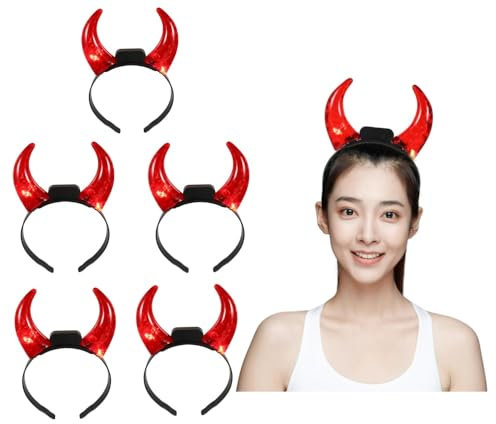 FOMIYES Bandeau à cornes de diable : bandeau d'Halloween - 5 pièces bandeau à corne rouge lumineux pour hommes et femmes composants électroniques 3D bandeau à LED pour fête d'Halloween Cospaly