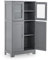 LIFEZEAL Mueble de Baño, Armario de Suelo con Estante Ajustable, Armario con Doble Puerta de Cristal, Mueble de Almacenaje de Madera para Cocina, 30x60x109 cm (Gris)