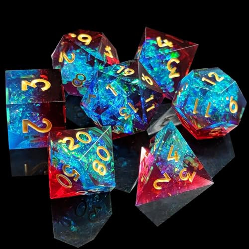 ORUZA 7 Stück Polyedrische Würfel Set DND Würfel D4 D6 D8 D10 D% D12 D20 Handgefertigt Kunstharz Würfel für Dungeons and Dragons RPG MTG Pathfinder Rollenspiele Spielwürfel