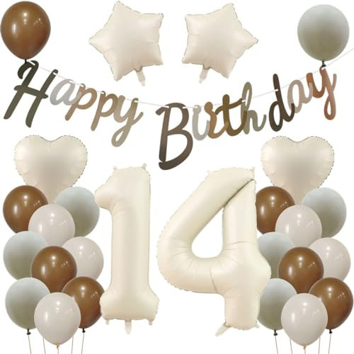 14 Geburtstag Deko Beige, Deko 14. Geburtstag Mädchen Junge, Beige Luftballons 14. Mädchen, Geburtstagsdeko 14 Jahre Ballon, 14. Dekorationen, Luftballon 14. Party Deko