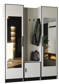 KIER FURNITURE Kleiderschrank Mit Sitz Und Paneelen – Gardarobenstaender – Sitzbank Garderobe – Flurgarderobe Schmal – Garderobenständer Mit Sitzbank – Farbe Weiß – 159,6x205x39 cm