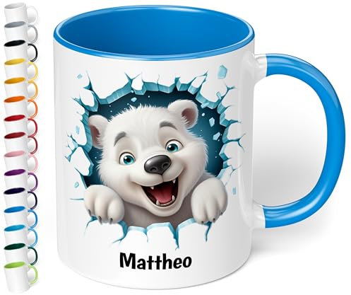 True Statements Weihnachtstasse für Kinder mit Namen personalisiert und 3D Motiven - 330ml Keramik Tasse Mädchen Junge – Geschenk zu Weihnachten (Cambridge Blau)