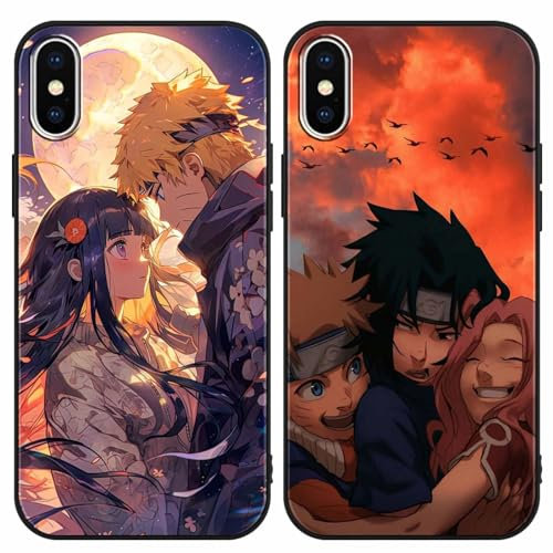 PBNDJVG 2 Stück Handyhülle für Apple iPhone X/XS Hülle 5.8 Zoll Anime Uchiha Sasuke Hinata Manga Muster Design Junge Case All Inklusiv Linsen Schutzhülle TPU Silikon Weich Ultra Dünn Cover, 04