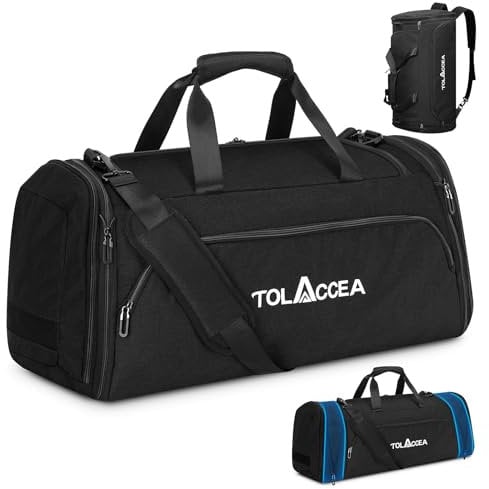 Tolaccea 54L-72L Erweiterbare Sporttasche für Damen Herren,Groß Reisetasche Rucksack mit Schuhfach,Fitness Trainingstasche für Gym,Reise,Schwimmen,Sauna,fußball(Schwarz)