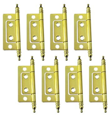 QCAA Durable Steel Non-Mortise Hinge with Final Pins, for Chest, Box, Vintage Cabinet Furniture, 2x0.9, Brass Plated, Made in Taiwan, 8 Pack