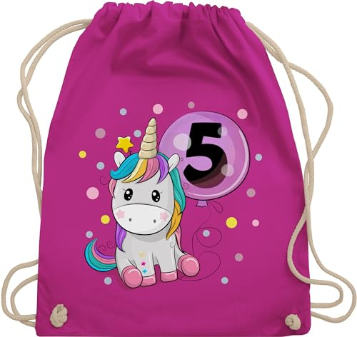 Shirtracer Turnbeutel Rucksack - 5. - Einhorn 5 Geburtstag Mädchen I Kindergeburtstag 5 Jahre - Unisize - Fuchsia - fünf birthday 5.geburtstag ich bin 5, schon five fünfter jahren years year jahr alt