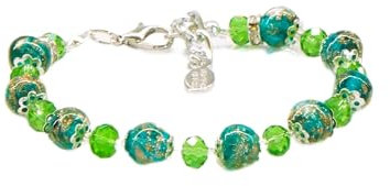Sospiri Venezia - Pulsera Mujer con 9 Cuentas de Cristal de Murano y 10 Cristales de Bohemia, Pulsera Original, Joya Ideal para Regalo, Made in Italy con Certificado (Verde)